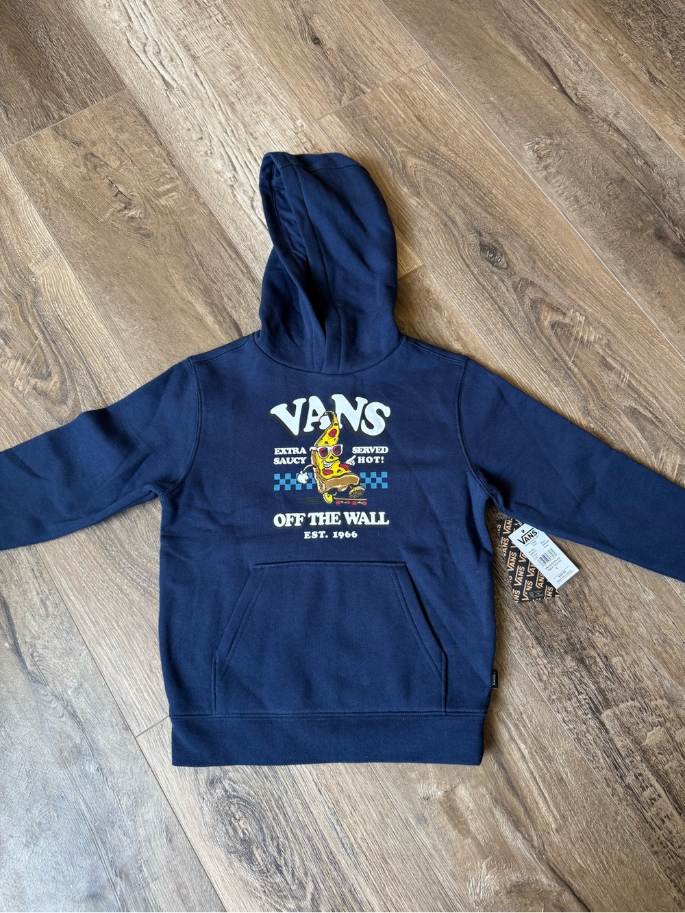 Vans Navy Hoodie with Colorful Pizza Skate Graphic